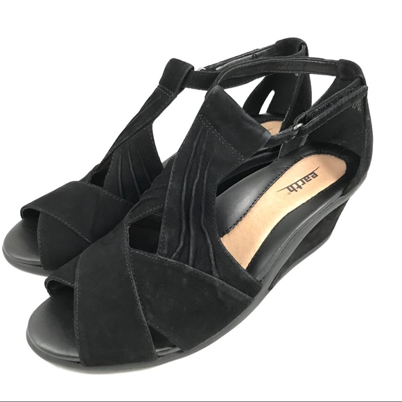 earth suede peep toe wedge